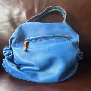 Leather Blue Bag with Colorful Accents